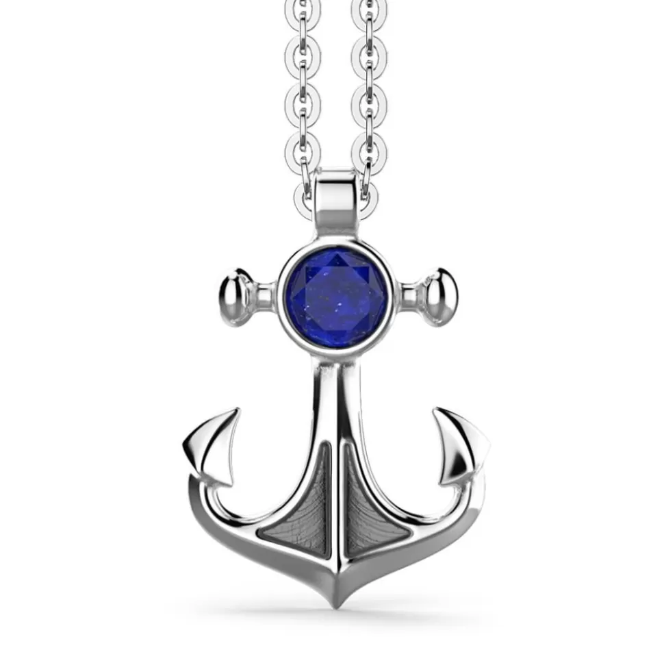 Necklace With Anchor Pendant With Natural Lapis Lazuli^Zancan Gioielli Clearance