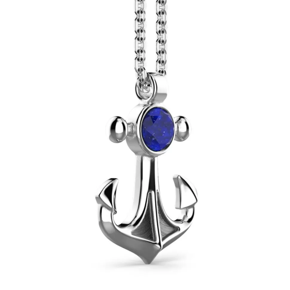 Necklace With Anchor Pendant With Natural Lapis Lazuli^Zancan Gioielli Clearance