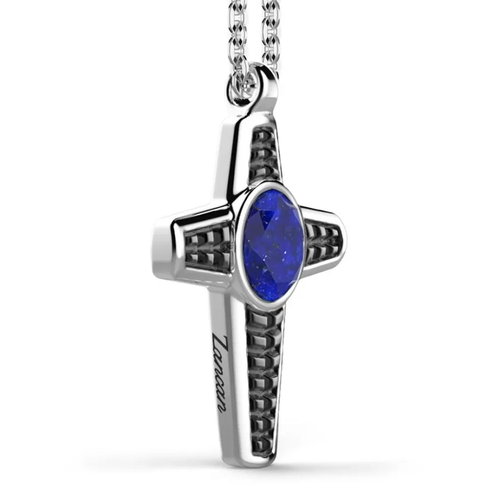 Silver Necklace With Lapis Lazuli Cross Pendant.^Zancan Gioielli Cheap