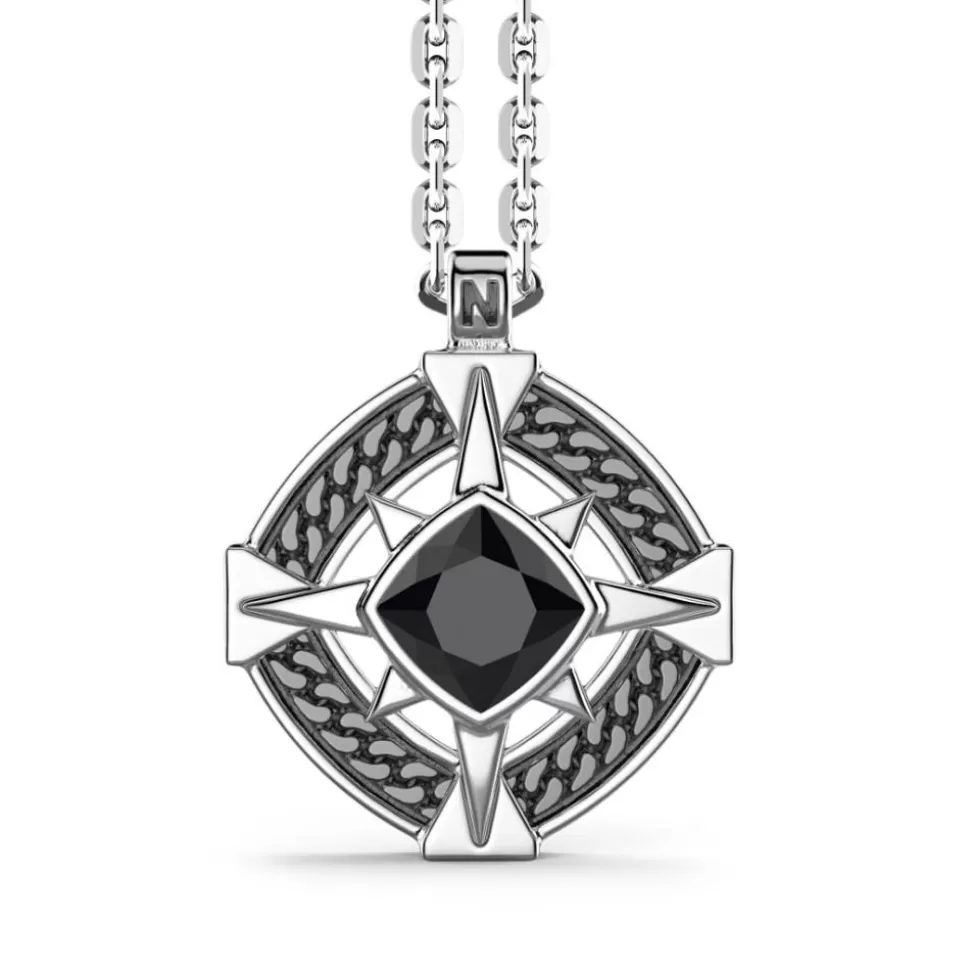 Silver Necklace With Onyx On The Pendant.^Zancan Gioielli Store