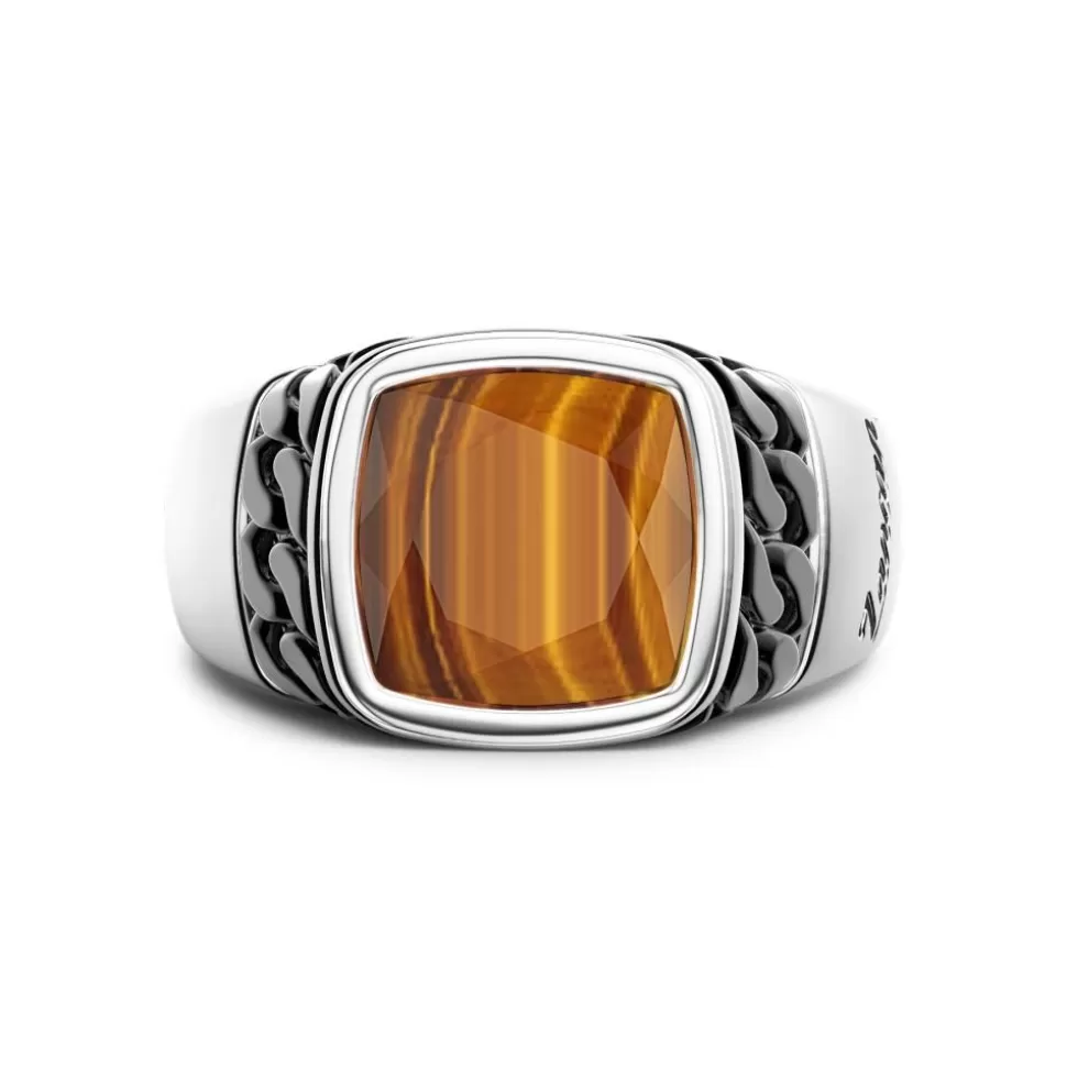 White And Black Silver Ring With Natural Tiger'S Eye.^Zancan Gioielli Best Sale