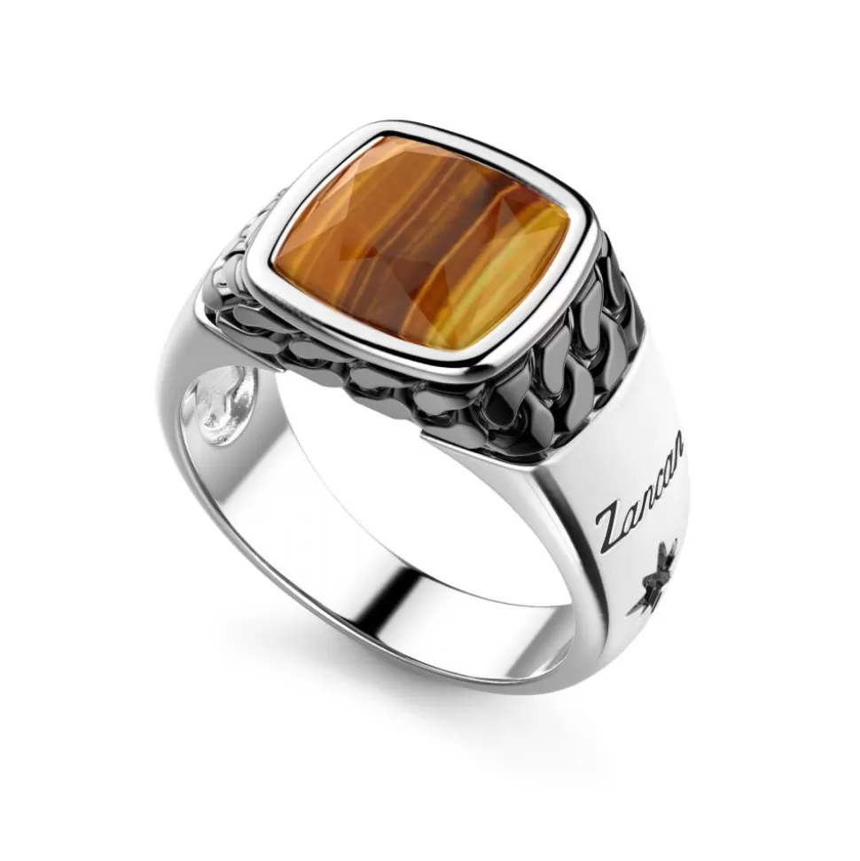 White And Black Silver Ring With Natural Tiger'S Eye.^Zancan Gioielli Best Sale