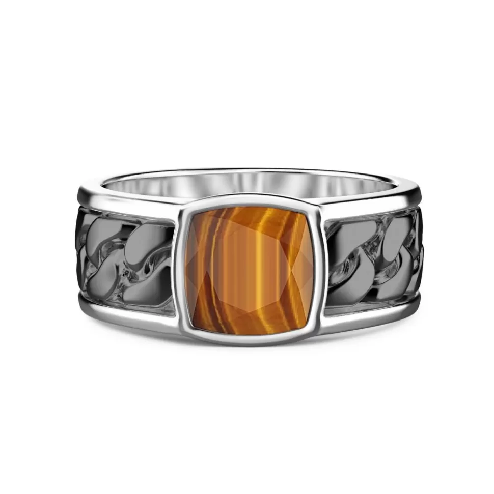 White And Black Silver Ring With Tiger'S Eye.^Zancan Gioielli Cheap