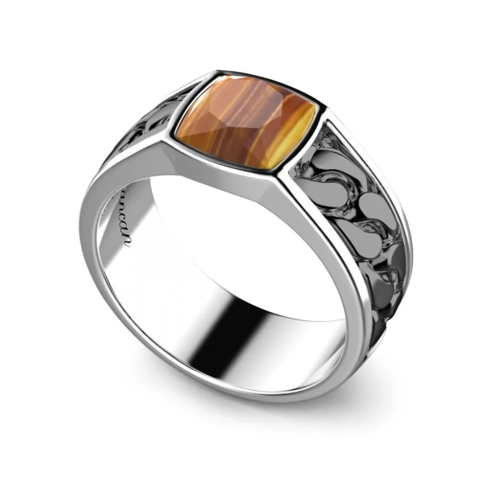 White And Black Silver Ring With Tiger'S Eye.^Zancan Gioielli Cheap