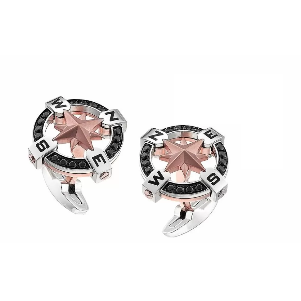 Zancan Black Steel Cufflinks With Wind Rose.^Zancan Gioielli Fashion