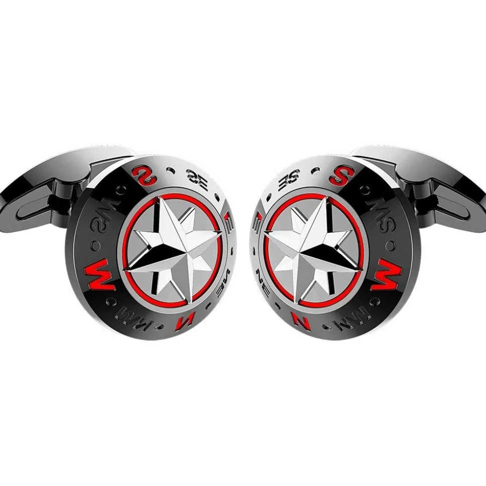 Zancan Black Steel Cufflinks With Wind Rose.^Zancan Gioielli Hot