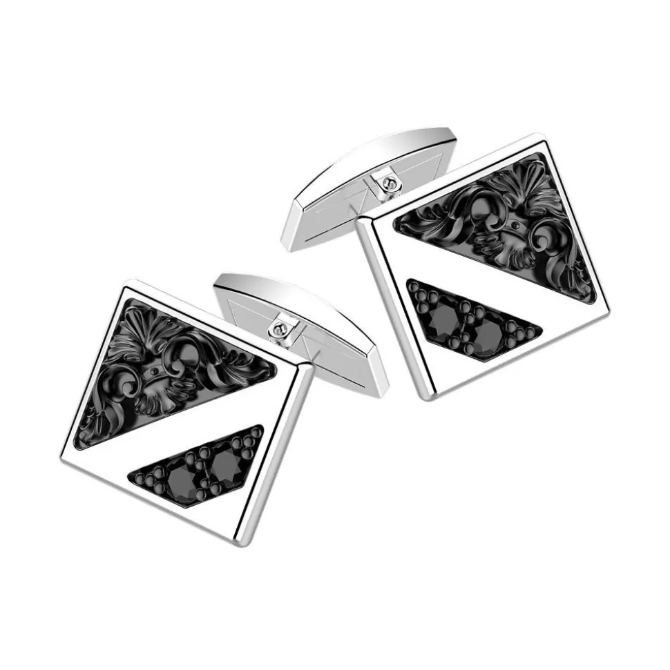 Zancan Blocky Burnished Silver Cufflinks With Black Stones.^Zancan Gioielli Clearance