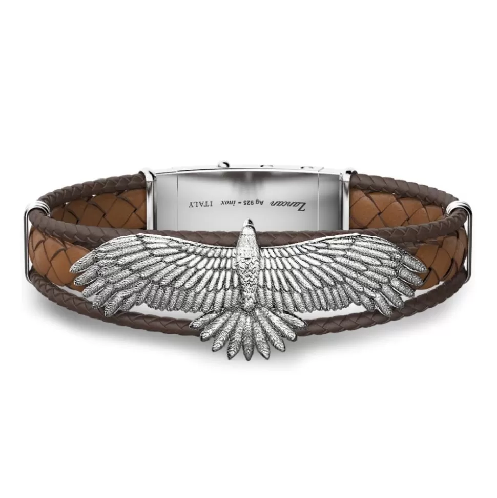 Zancan Bracelet Made From Silver And Leather With Eagle.^Zancan Gioielli Sale