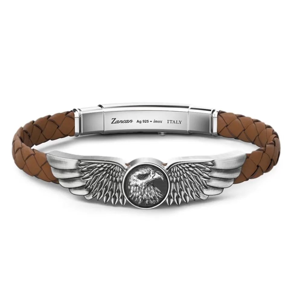 Zancan Bracelet Made From Silver And Leather With Eagle.^Zancan Gioielli Shop