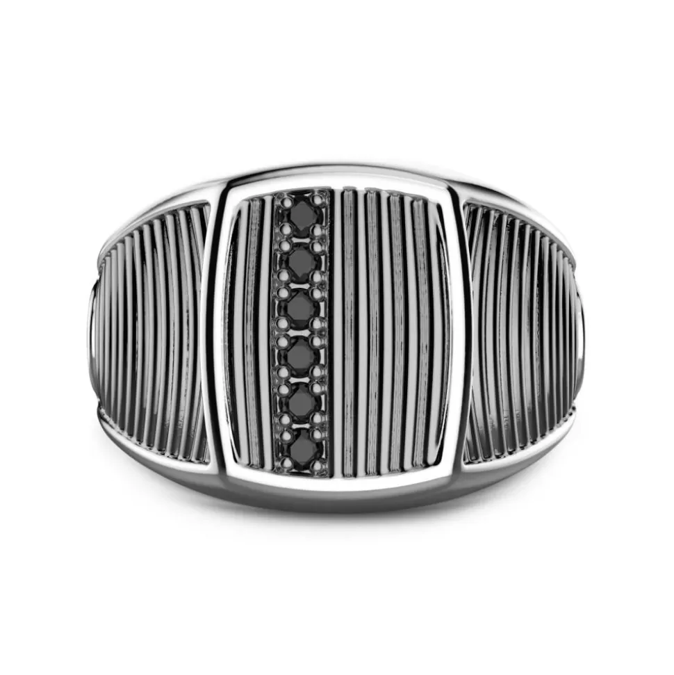 Zancan Burnished Silver And Black Stone Signet Ring.^Zancan Gioielli Cheap