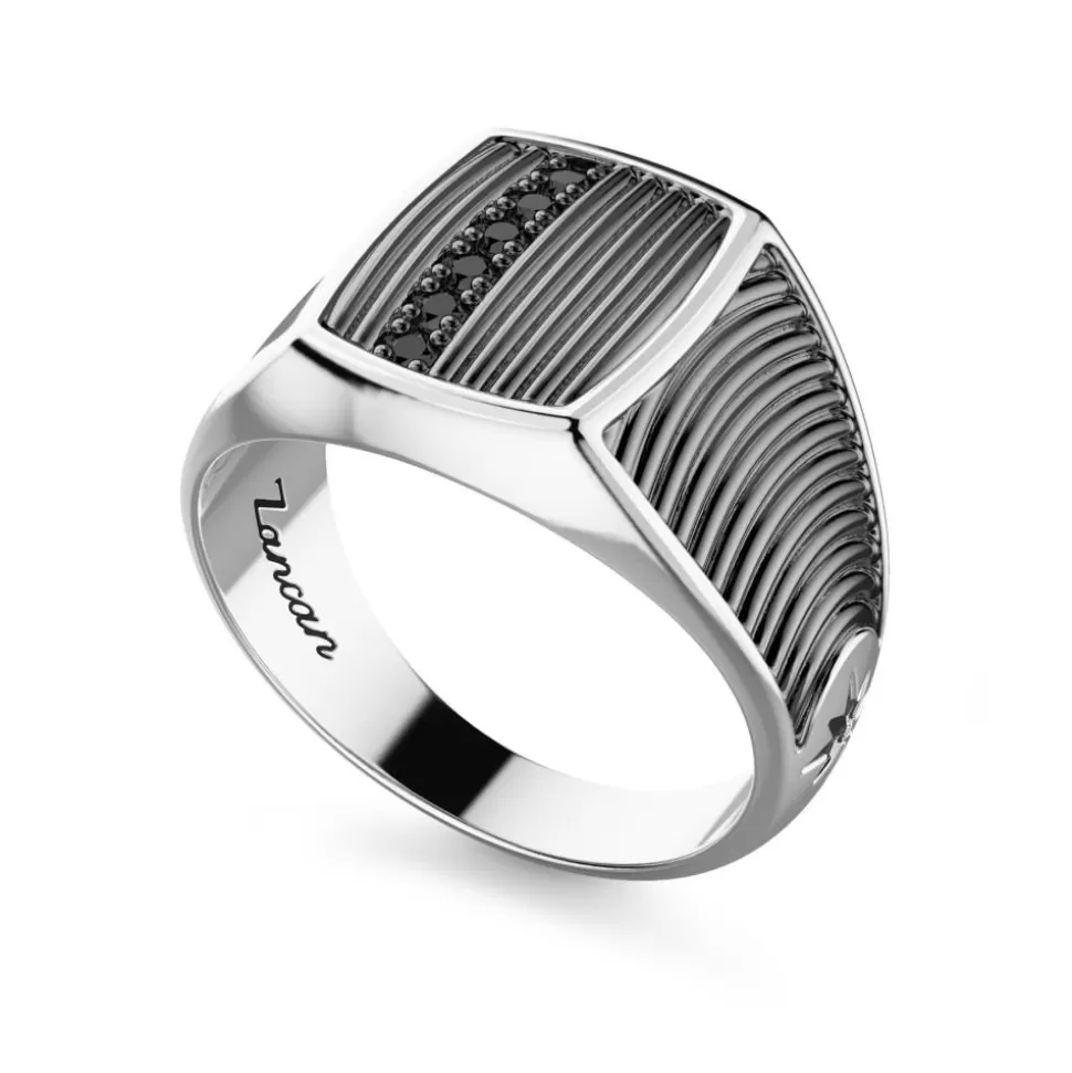 Zancan Burnished Silver And Black Stone Signet Ring.^Zancan Gioielli Cheap