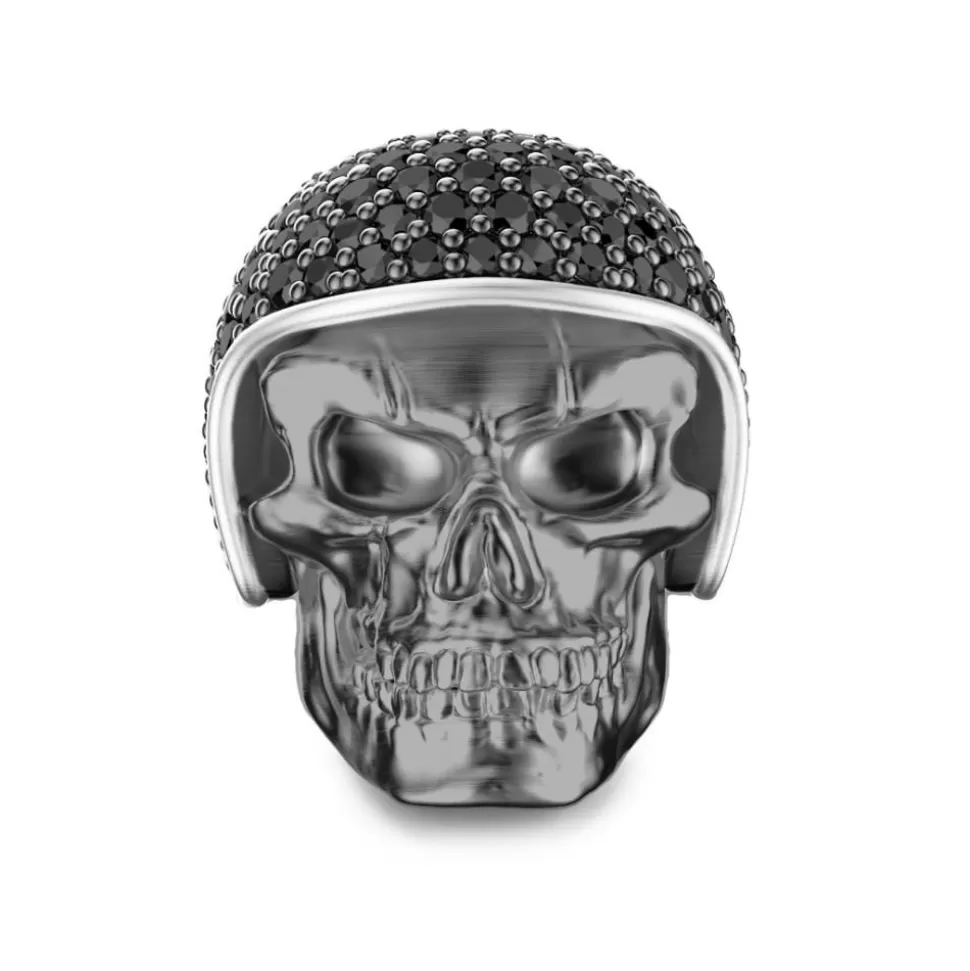 Zancan Burnished Silver Biker Skull Ring With Black Stones.^Zancan Gioielli Clearance