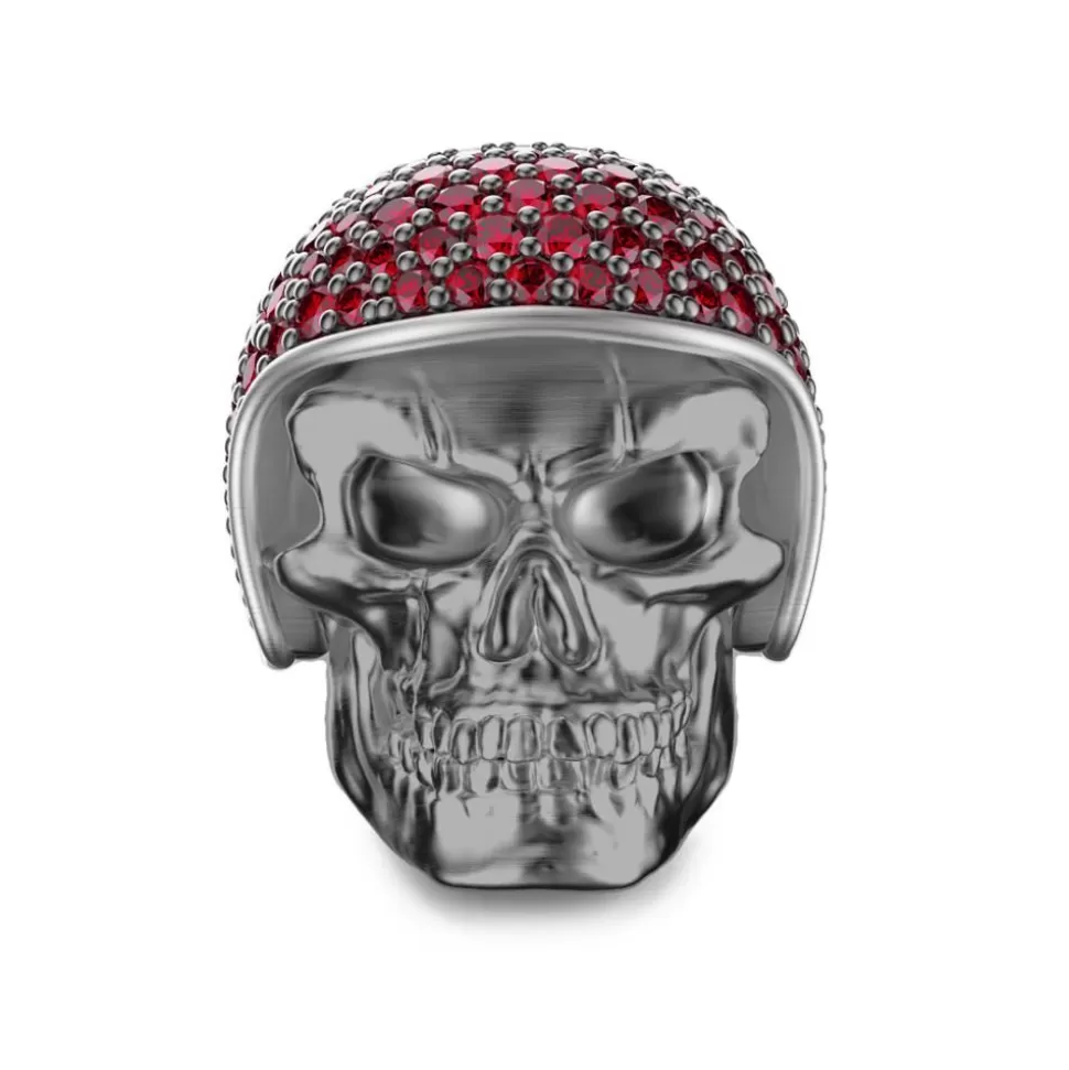 Zancan Burnished Silver Biker Skull Ring With Red Stones.^Zancan Gioielli Clearance