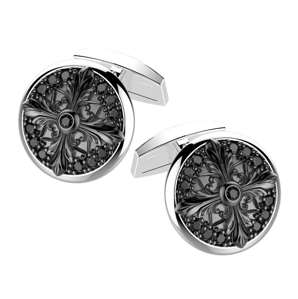 Zancan Burnished Silver Circular Cufflinks With Black Stones.^Zancan Gioielli Cheap