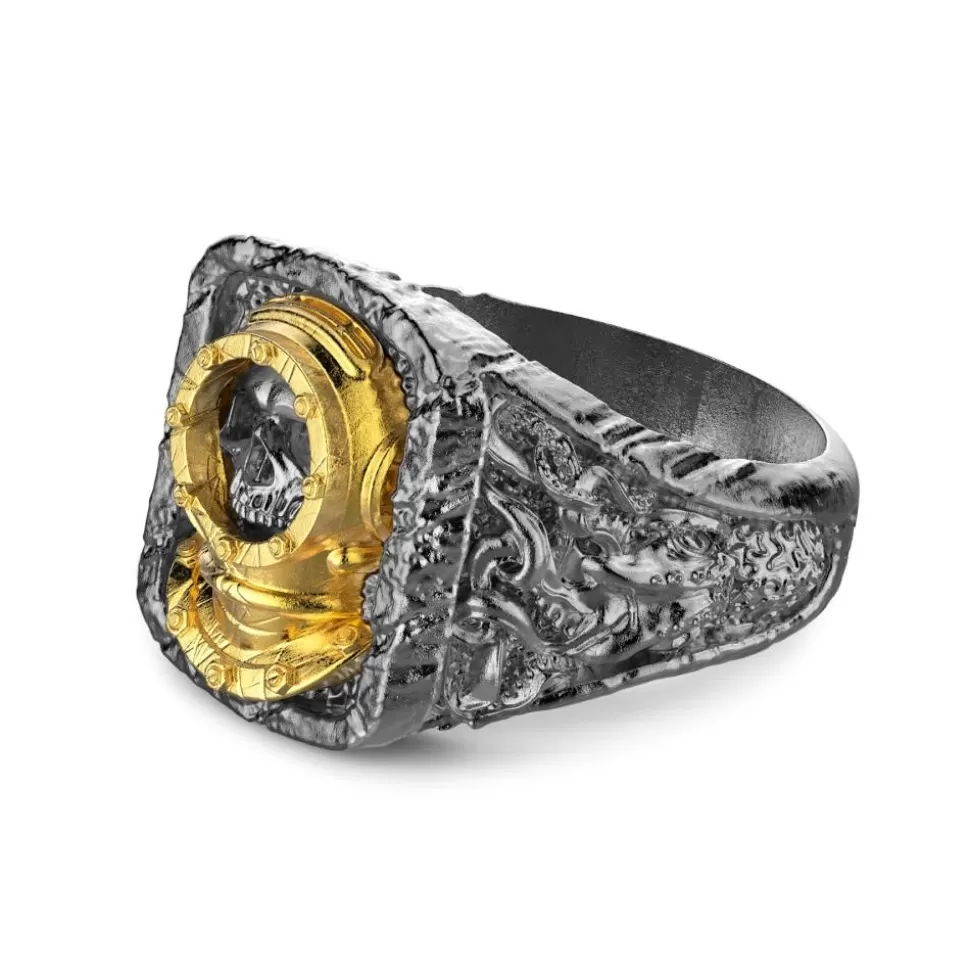 Zancan Burnished Silver Ring With Diver.^Zancan Gioielli Online