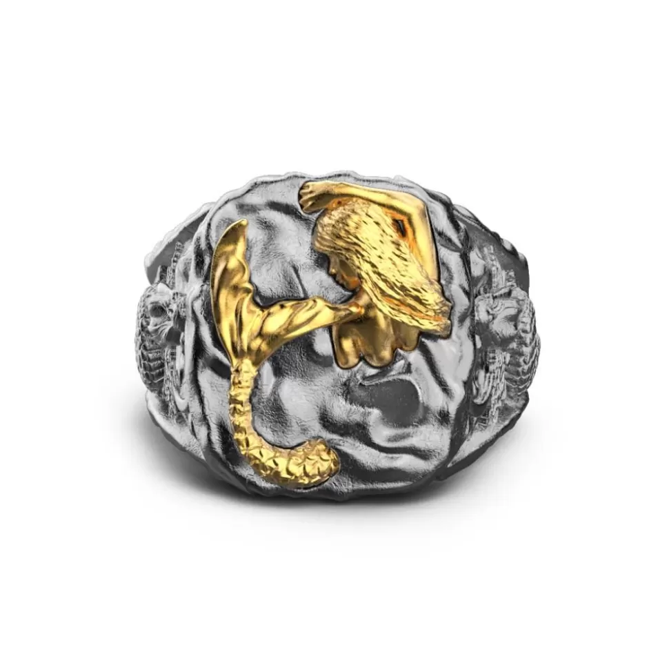 Zancan Burnished Silver Ring With Mermaid.^Zancan Gioielli New