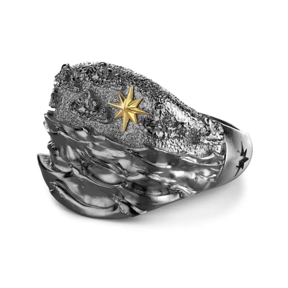 Zancan Burnished Silver Ring With Sea Waves.^Zancan Gioielli New