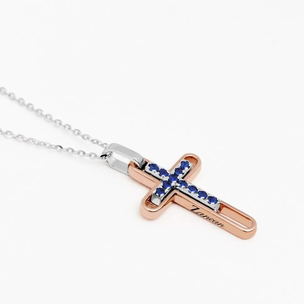 Zancan Gold Necklace With Cross And Blue Sapphires.^Zancan Gioielli Shop