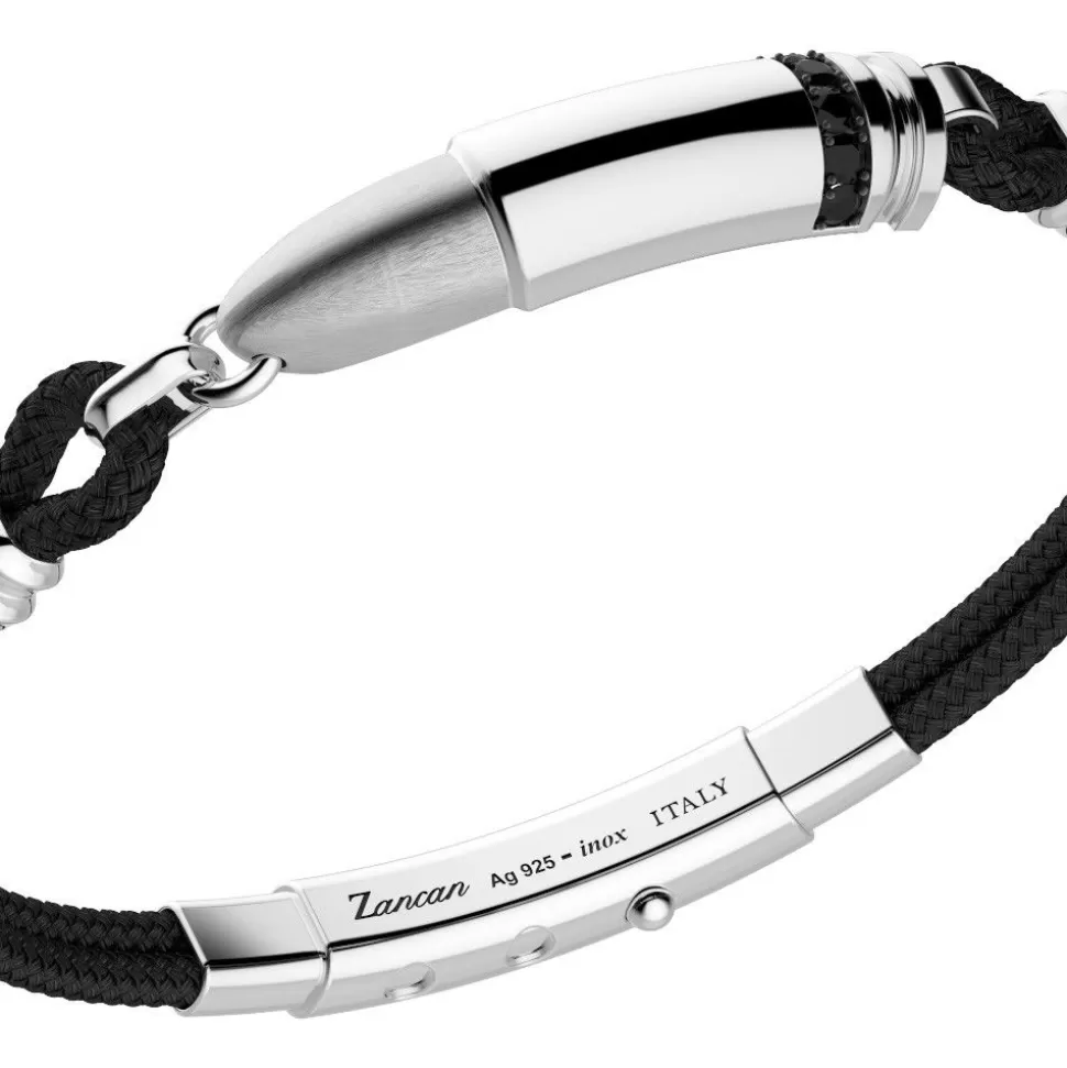 Zancan Kevlar Bracelet With Silver Bullet And Black Stones.^Zancan Gioielli Best