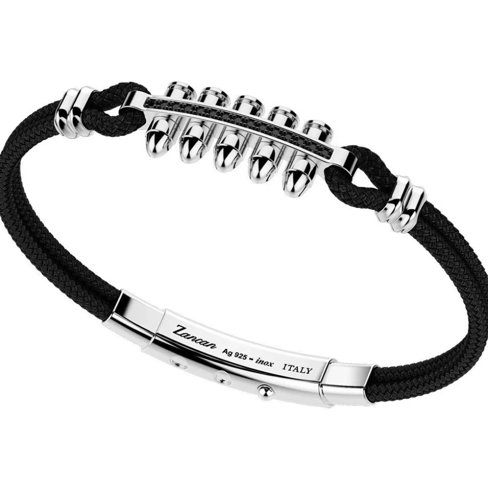 Zancan Kevlar Bracelet With Silver Bullets And Black Stones.^Zancan Gioielli Fashion