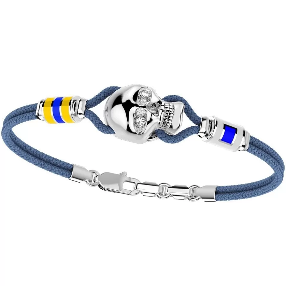 Zancan Kevlar Bracelet With Silver Skull And Nautical Flags.^Zancan Gioielli Store