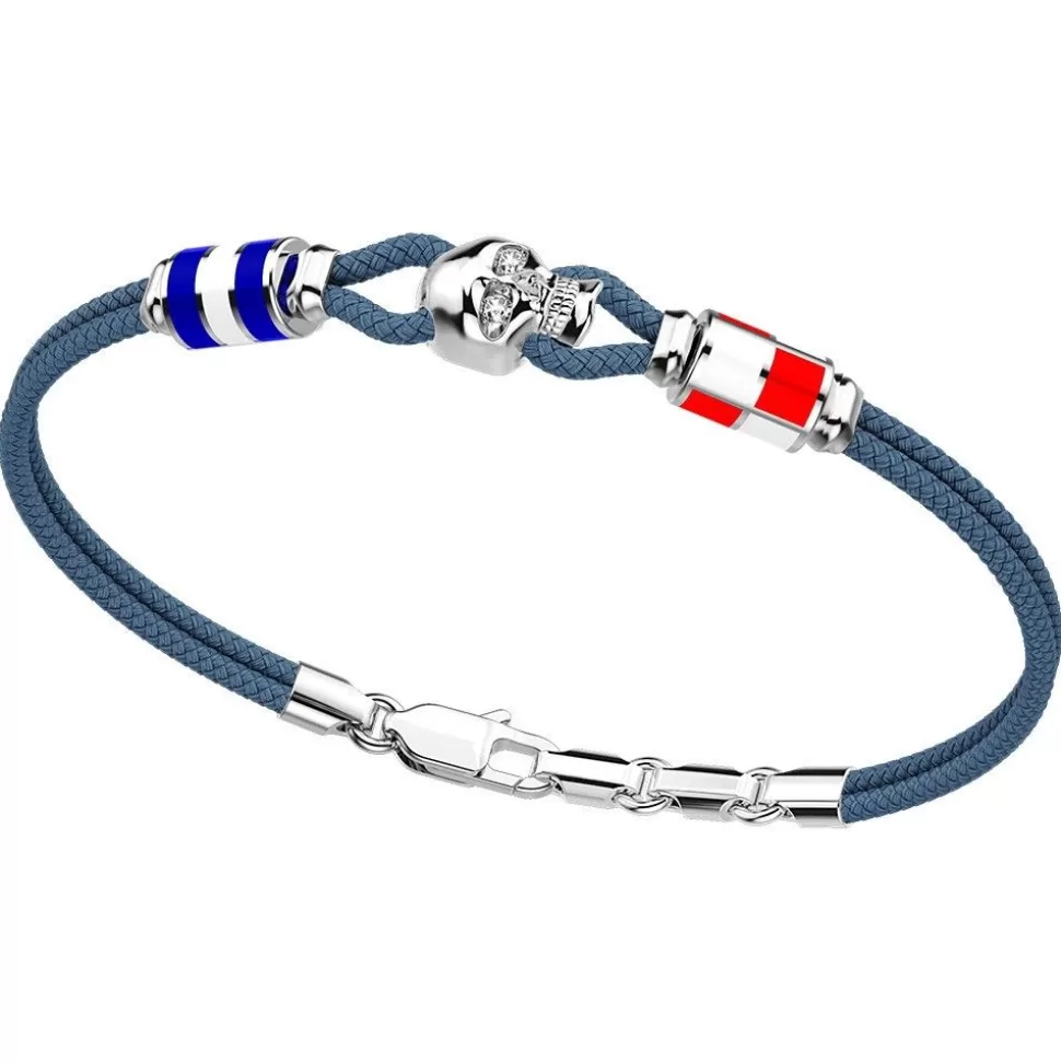 Zancan Kevlar Bracelet With Silver Skull And Nautical Flags.^Zancan Gioielli Best