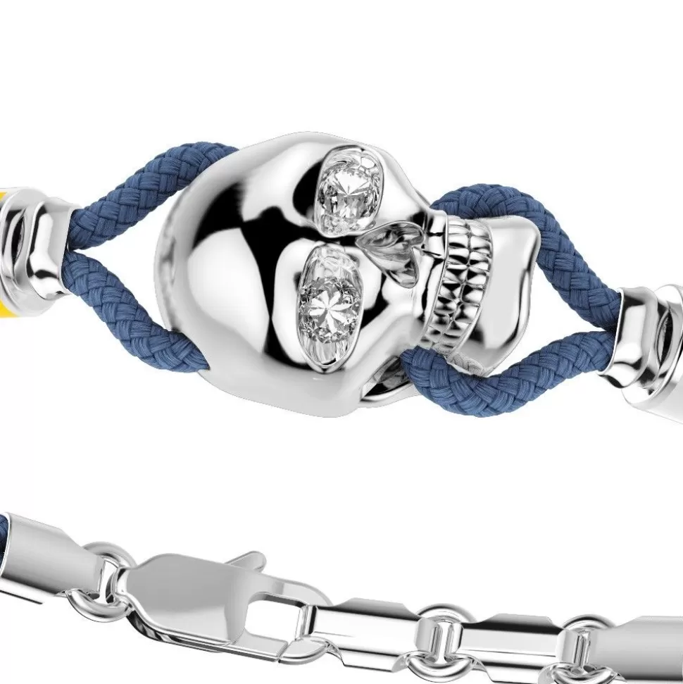 Zancan Kevlar Bracelet With Silver Skull And Nautical Flags.^Zancan Gioielli Store