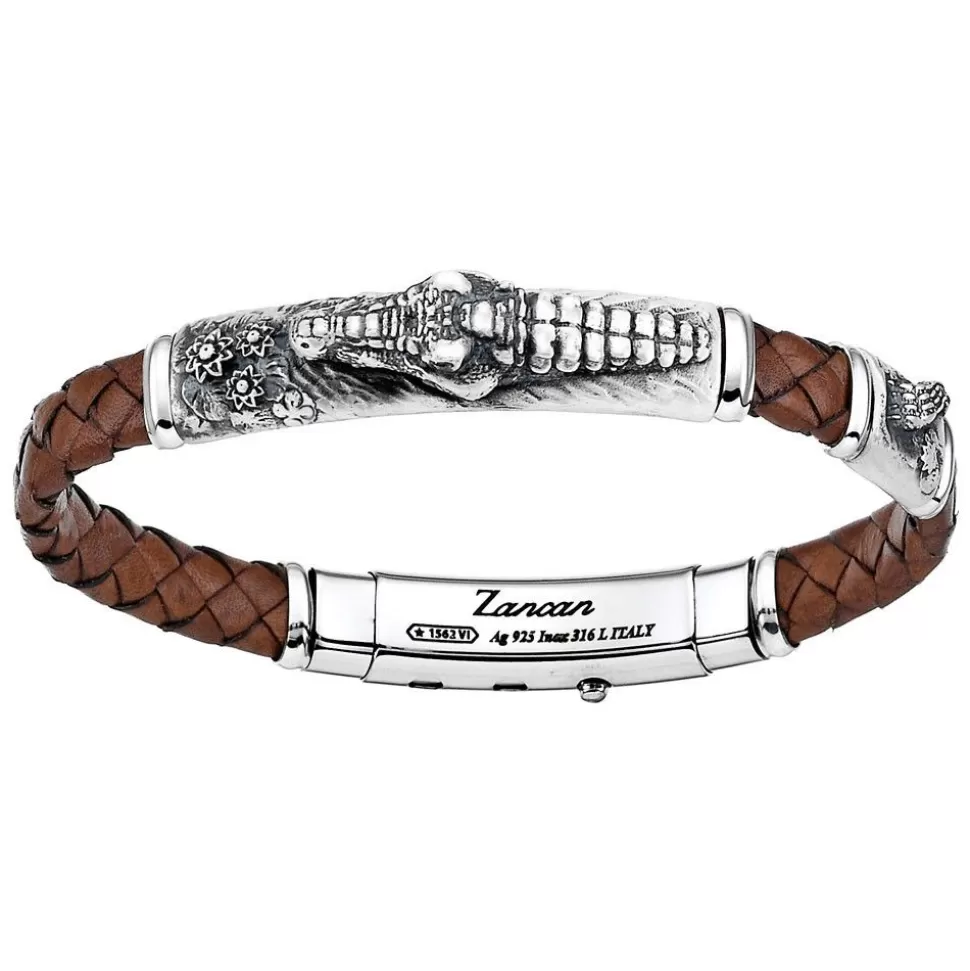 Zancan Leather And Silver Bracelet With Alligator.^Zancan Gioielli Store