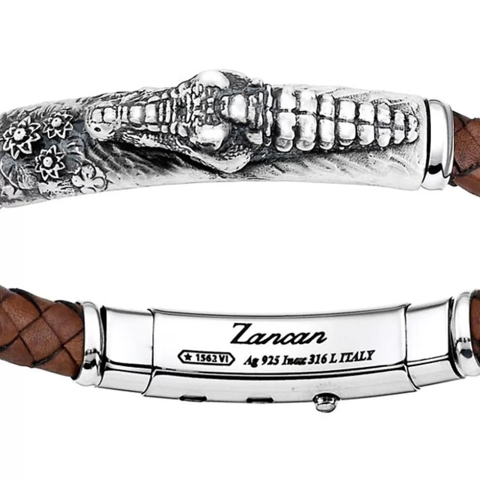 Zancan Leather And Silver Bracelet With Alligator.^Zancan Gioielli Store