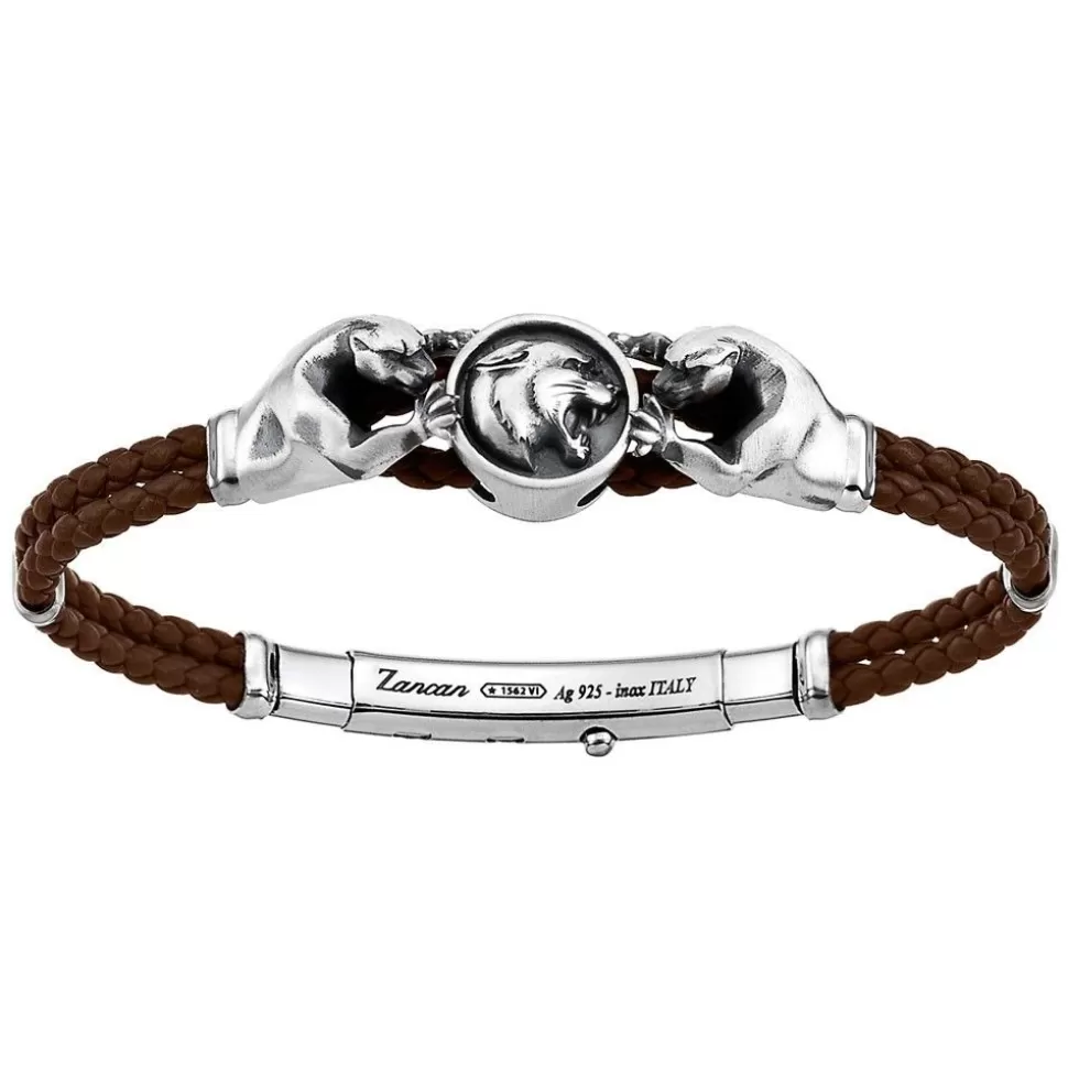 Zancan Leather And Silver Bracelet With Panthers.^Zancan Gioielli Cheap