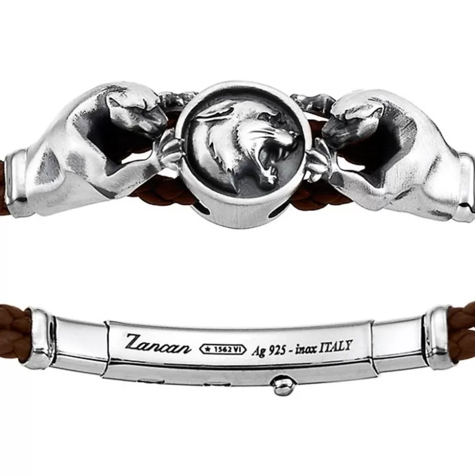 Zancan Leather And Silver Bracelet With Panthers.^Zancan Gioielli Cheap