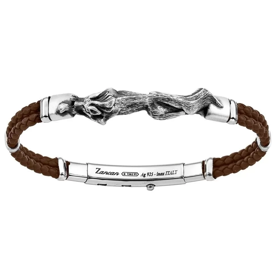 Zancan Leather And Silver Bracelet With Wolf.^Zancan Gioielli Hot