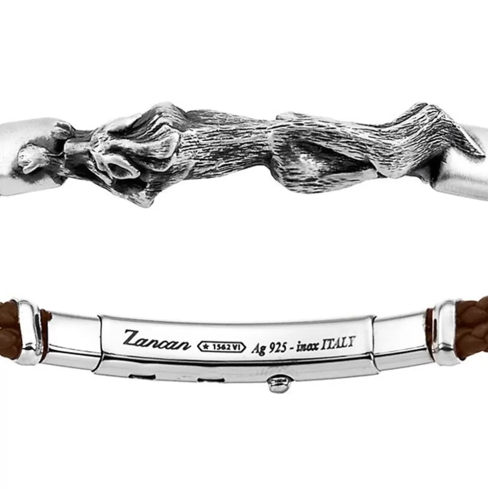 Zancan Leather And Silver Bracelet With Wolf.^Zancan Gioielli Hot