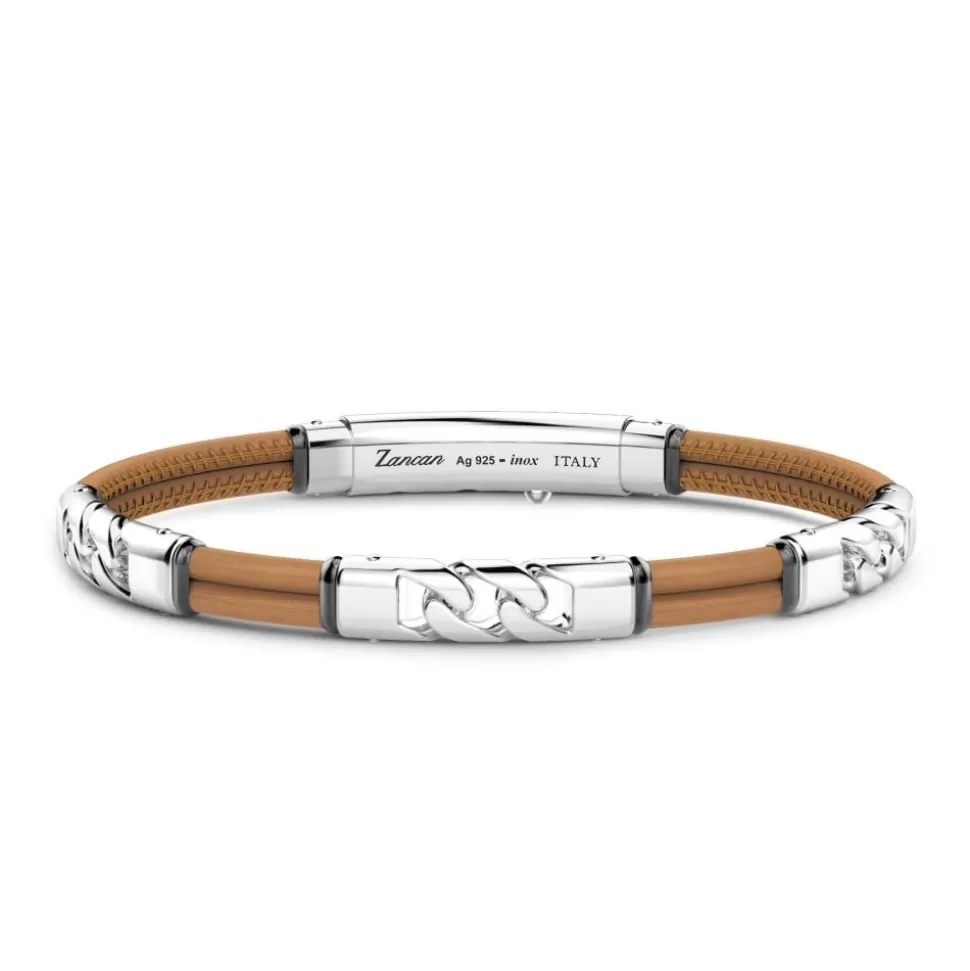 Zancan Natural Leather Bracelet With Silver Elements.^Zancan Gioielli Outlet