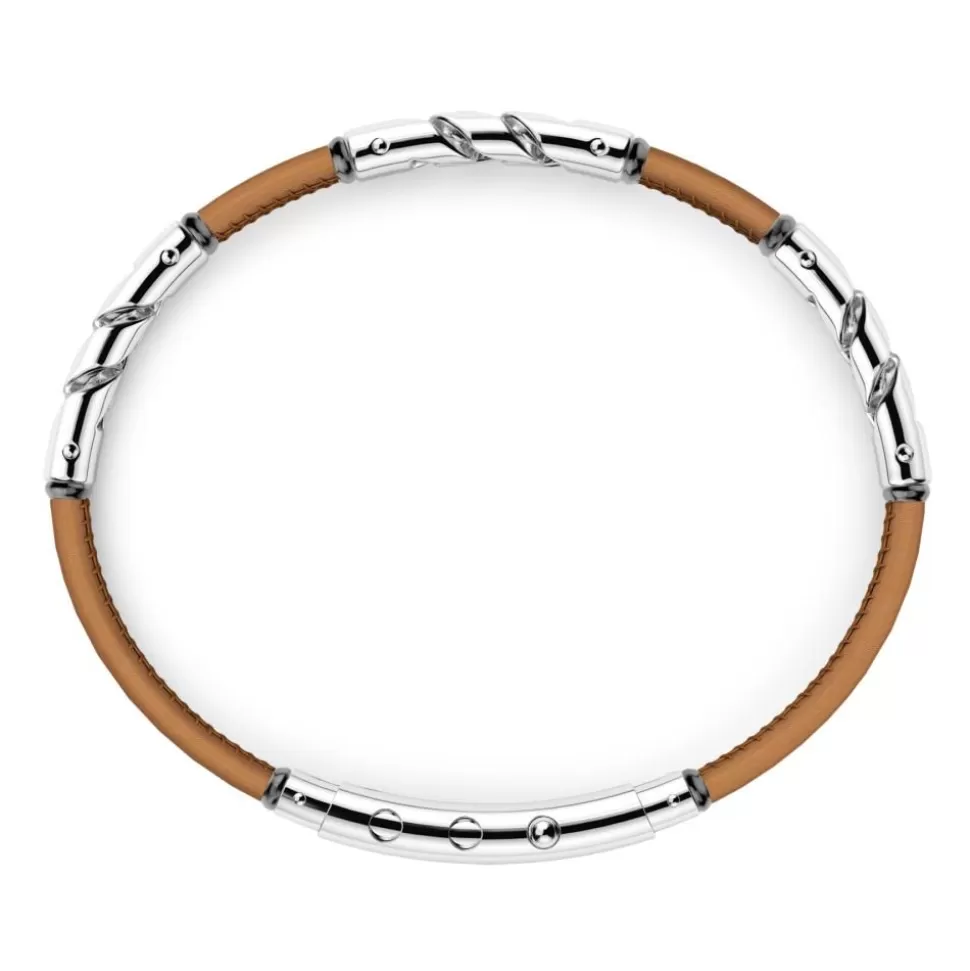 Zancan Natural Leather Bracelet With Silver Elements.^Zancan Gioielli Outlet