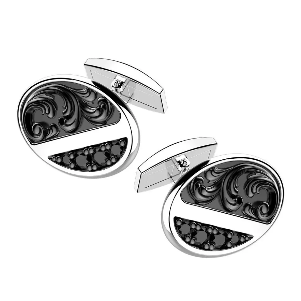 Zancan Oval Burnished Silver Cufflinks With Black Stones.^Zancan Gioielli New