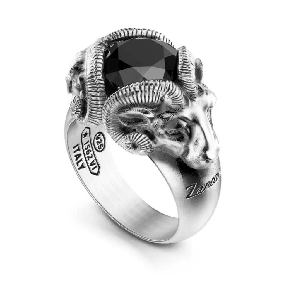 Zancan Ring With Rams And Silver Onyx.^Zancan Gioielli Store