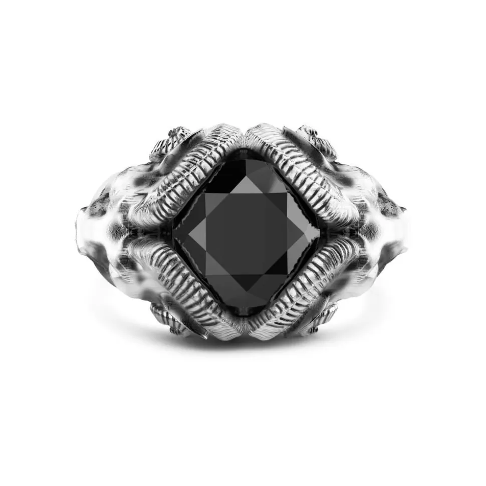 Zancan Ring With Rams And Silver Onyx.^Zancan Gioielli Store