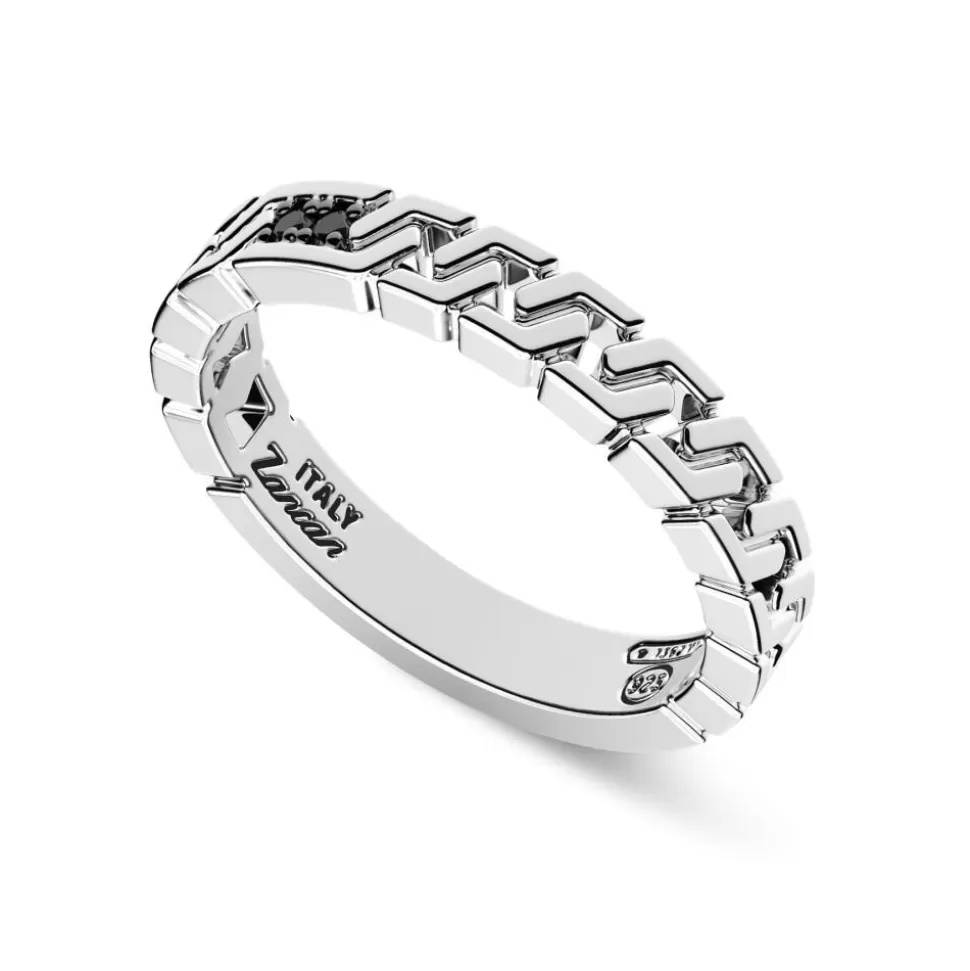 Zancan Silver And Black Stone Band Ring.^Zancan Gioielli Outlet