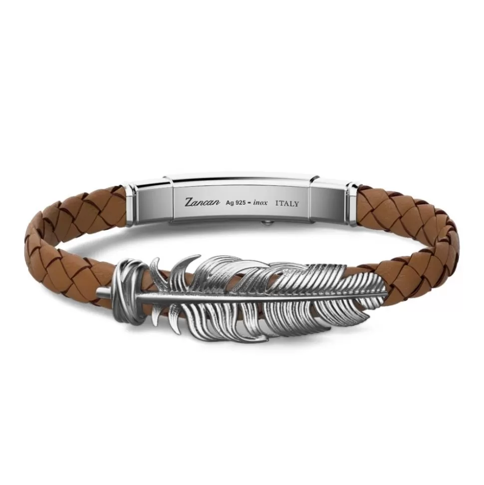 Zancan Silver And Leather Bracelet With Feather.^Zancan Gioielli Best Sale