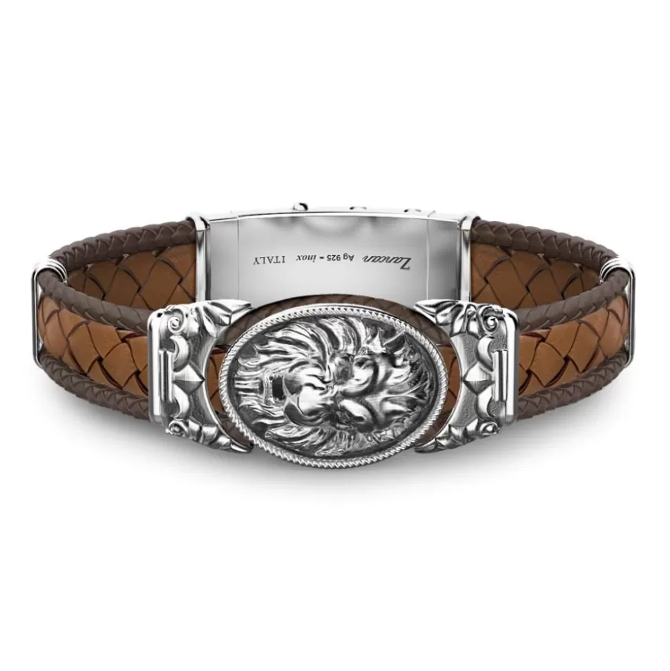 Zancan Silver And Leather Bracelet With Lion.^Zancan Gioielli Online