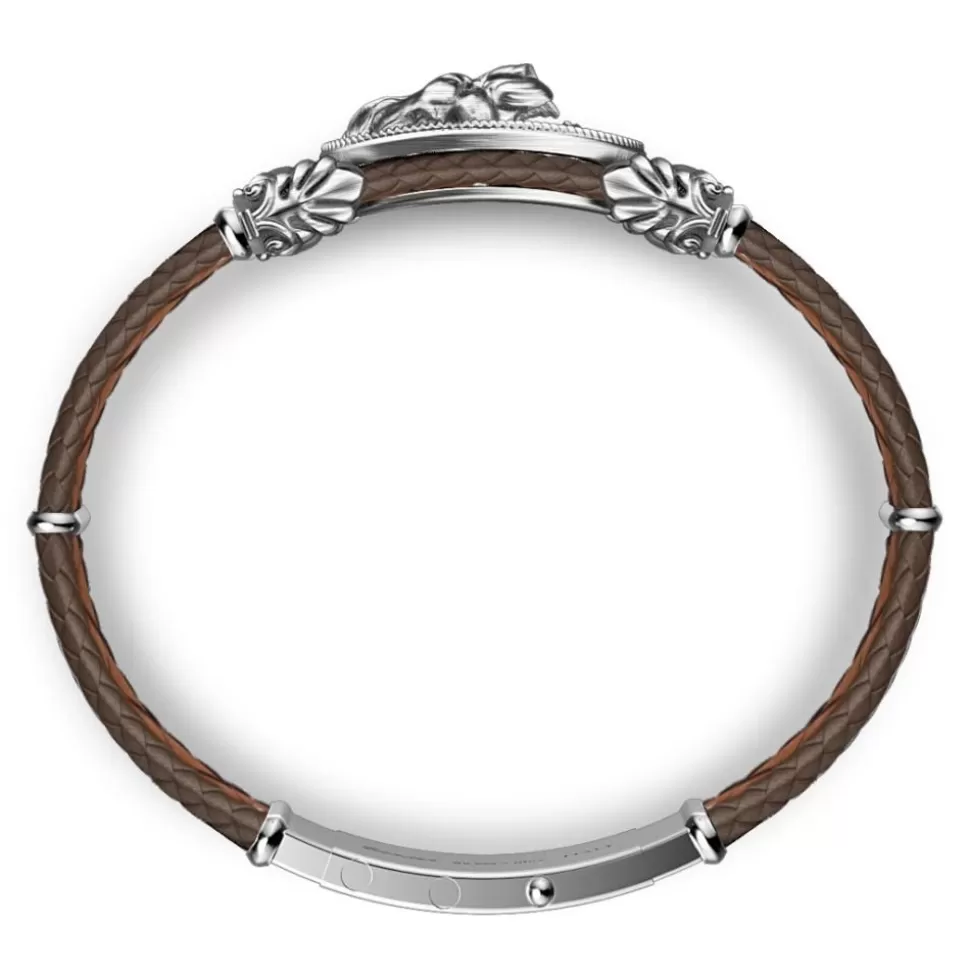 Zancan Silver And Leather Bracelet With Lion.^Zancan Gioielli Online