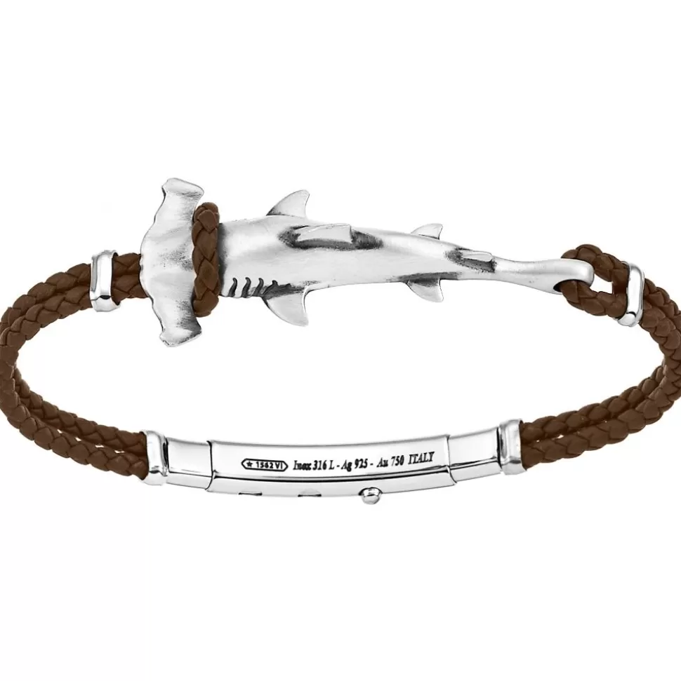 Zancan Silver And Leather Bracelet With Shark.^Zancan Gioielli Best