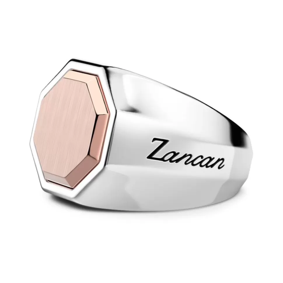 Zancan Silver And Rose Gold Hexagonal Ring.^Zancan Gioielli Best