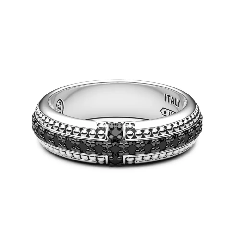 Zancan Silver Band Ring With Black Stone.^Zancan Gioielli Clearance