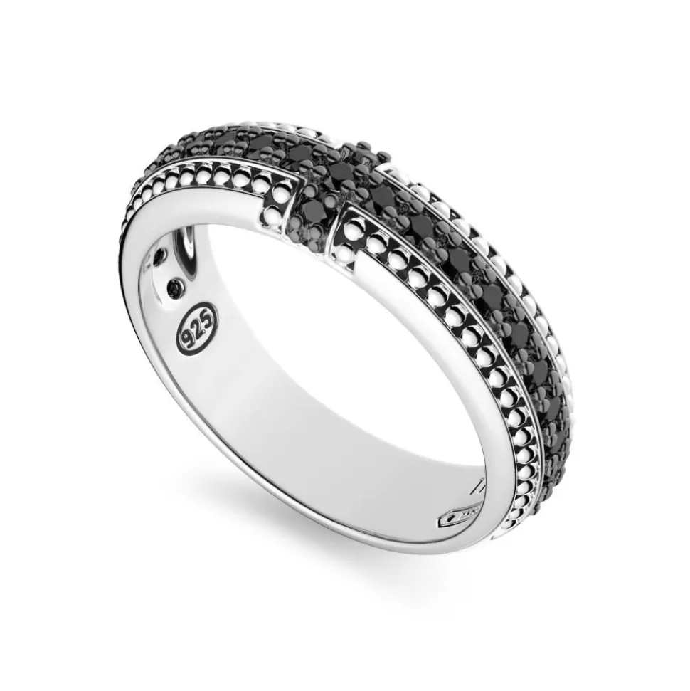 Zancan Silver Band Ring With Black Stone.^Zancan Gioielli Clearance