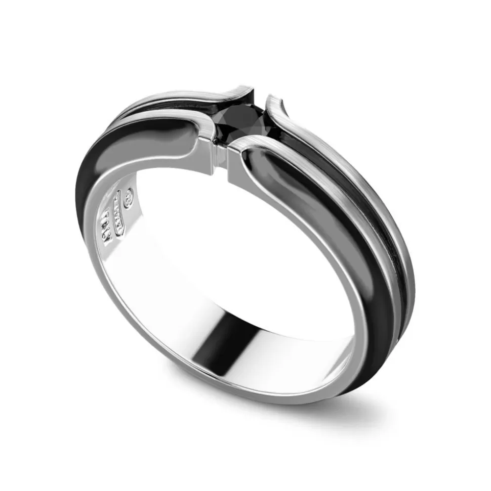 Zancan Silver Band Ring With Black Stone.^Zancan Gioielli Best Sale