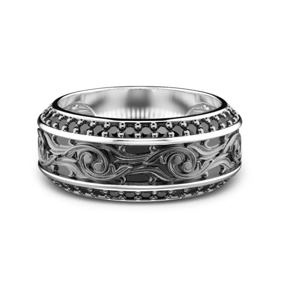 Zancan Silver Band Ring With Black Stones.^Zancan Gioielli Online