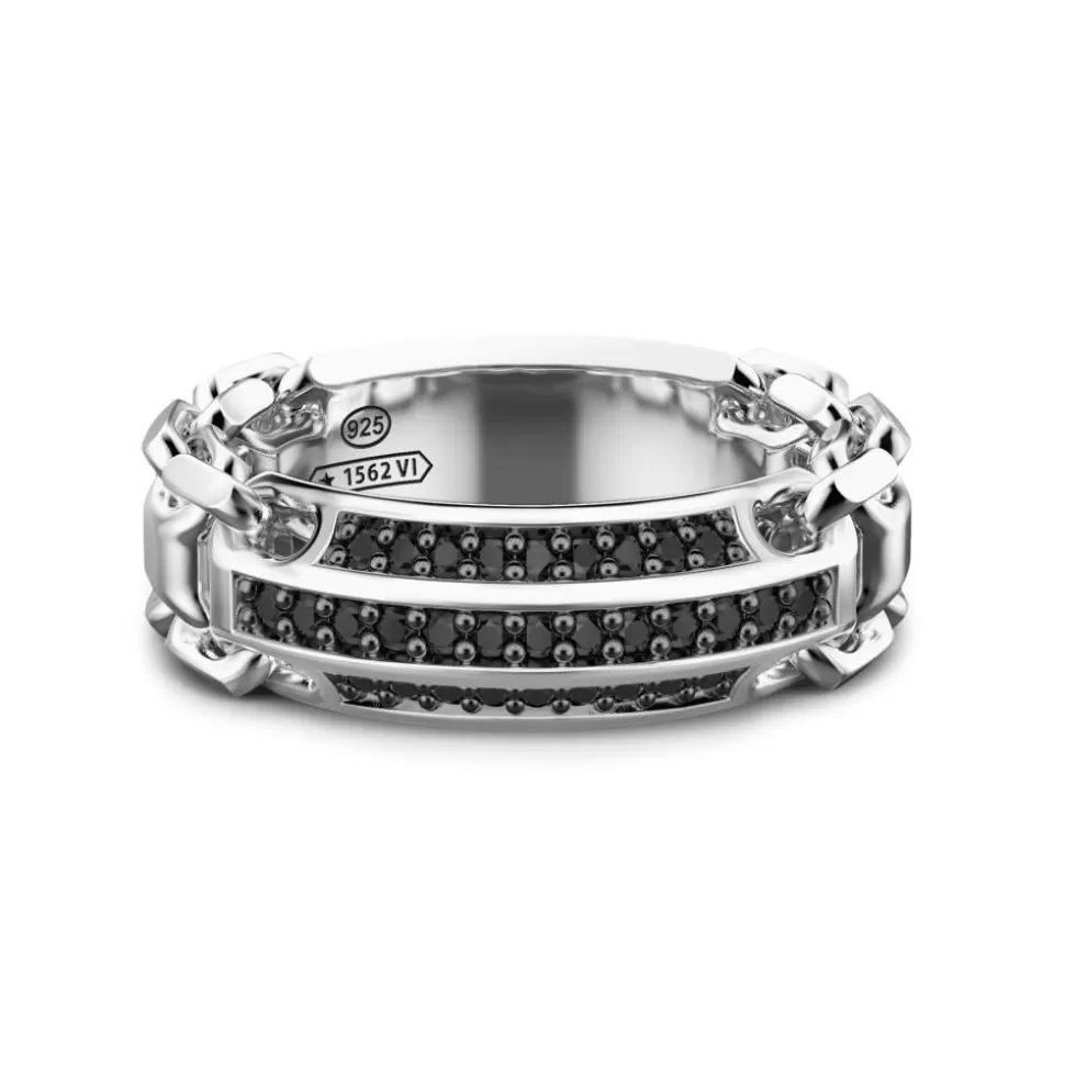 Zancan Silver Band Ring With Black Stones.^Zancan Gioielli Store