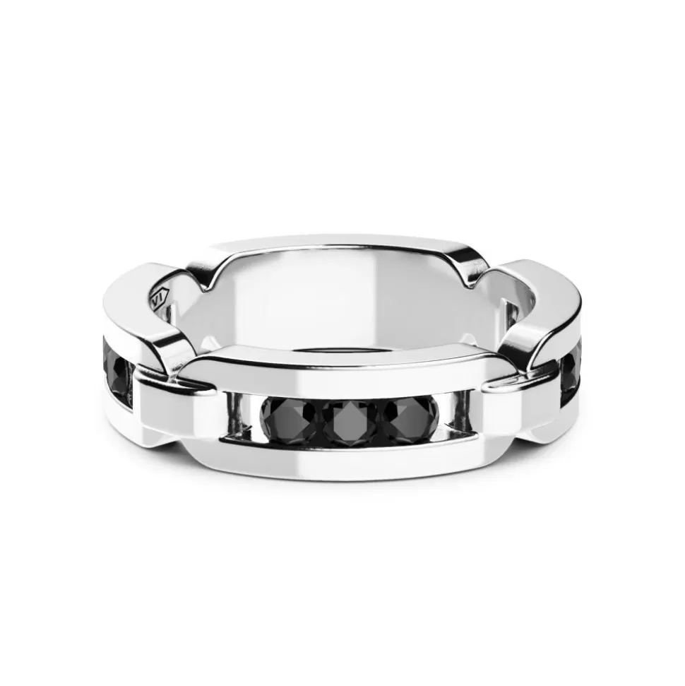 Zancan Silver Band Ring With Black Stones.^Zancan Gioielli Store